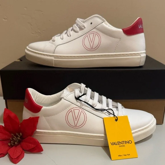NEW✨ Valentino White Sneakers with Red Logo by Mario Valentino - Picture 2 of 15